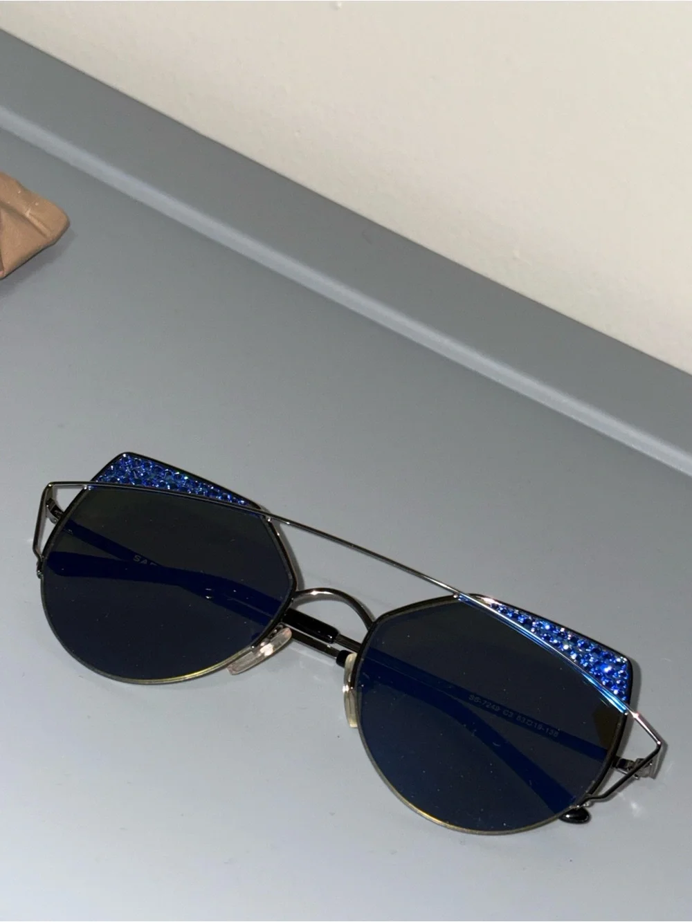 Sarar Blue Mirrored Round Women’s Sunglasses with Crystal Accents